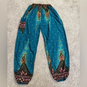Tribal Thailand Pants Women size Small Teal Paisley Harem Sarwal Bottom